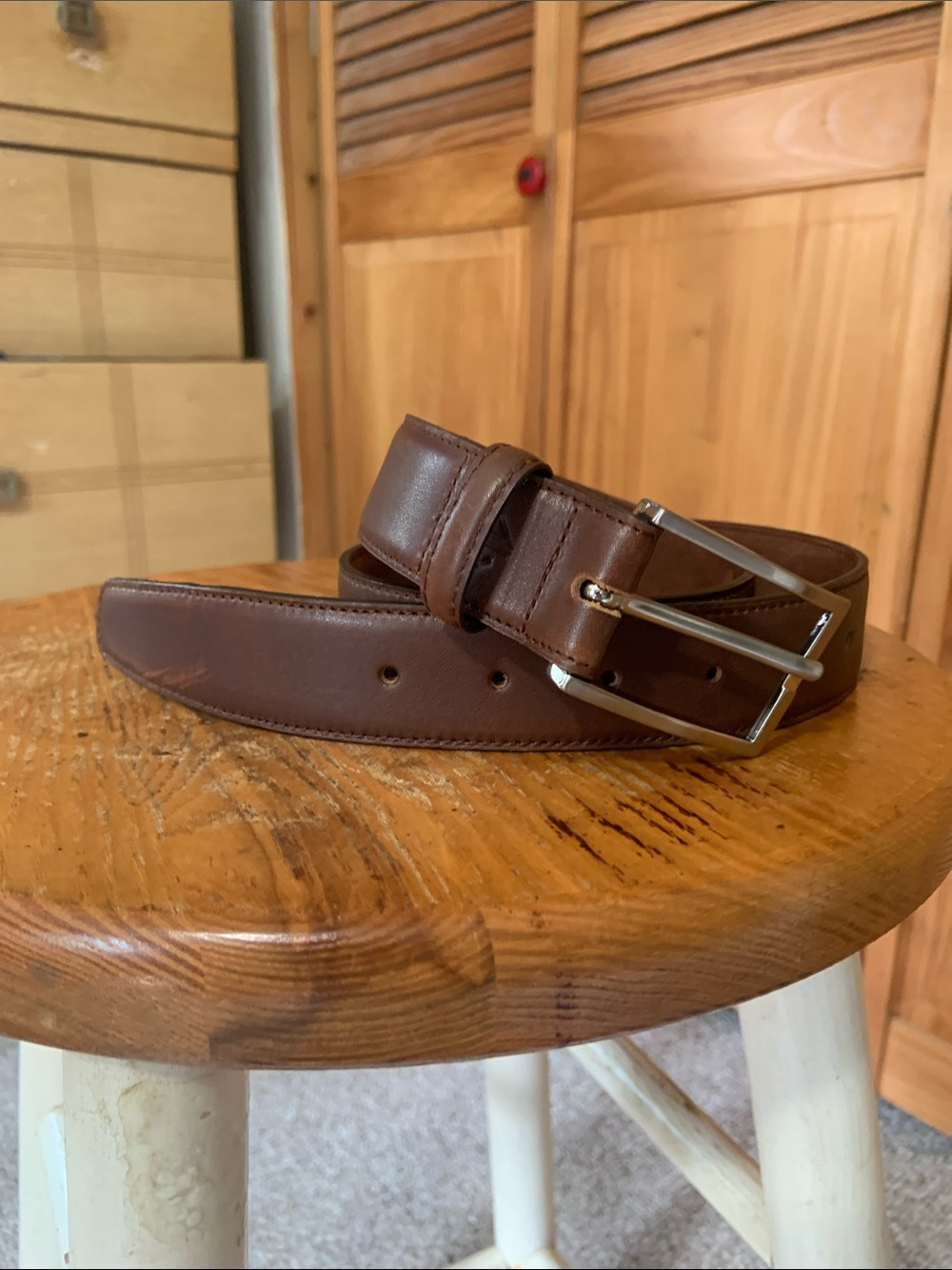 Amberjack size 32 belt brown top grain brown leather silver buckle Portugal made